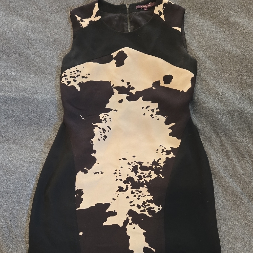 RACHEL Rachel Roy Asymmetrical Black and Cream Sheath Dress